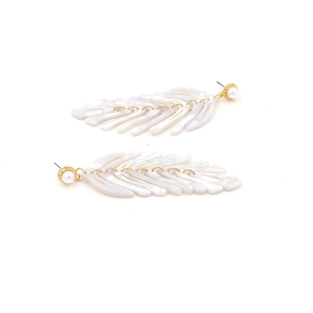 Leaf Dangle Drop White Earrings jlt12765