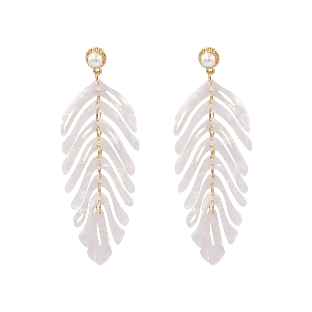 Leaf Dangle Drop White Earrings jlt12765