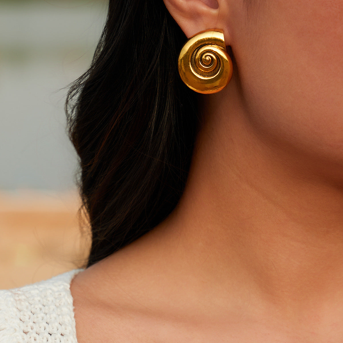 Spiral Texture Snail Stud Earrings JLT12785