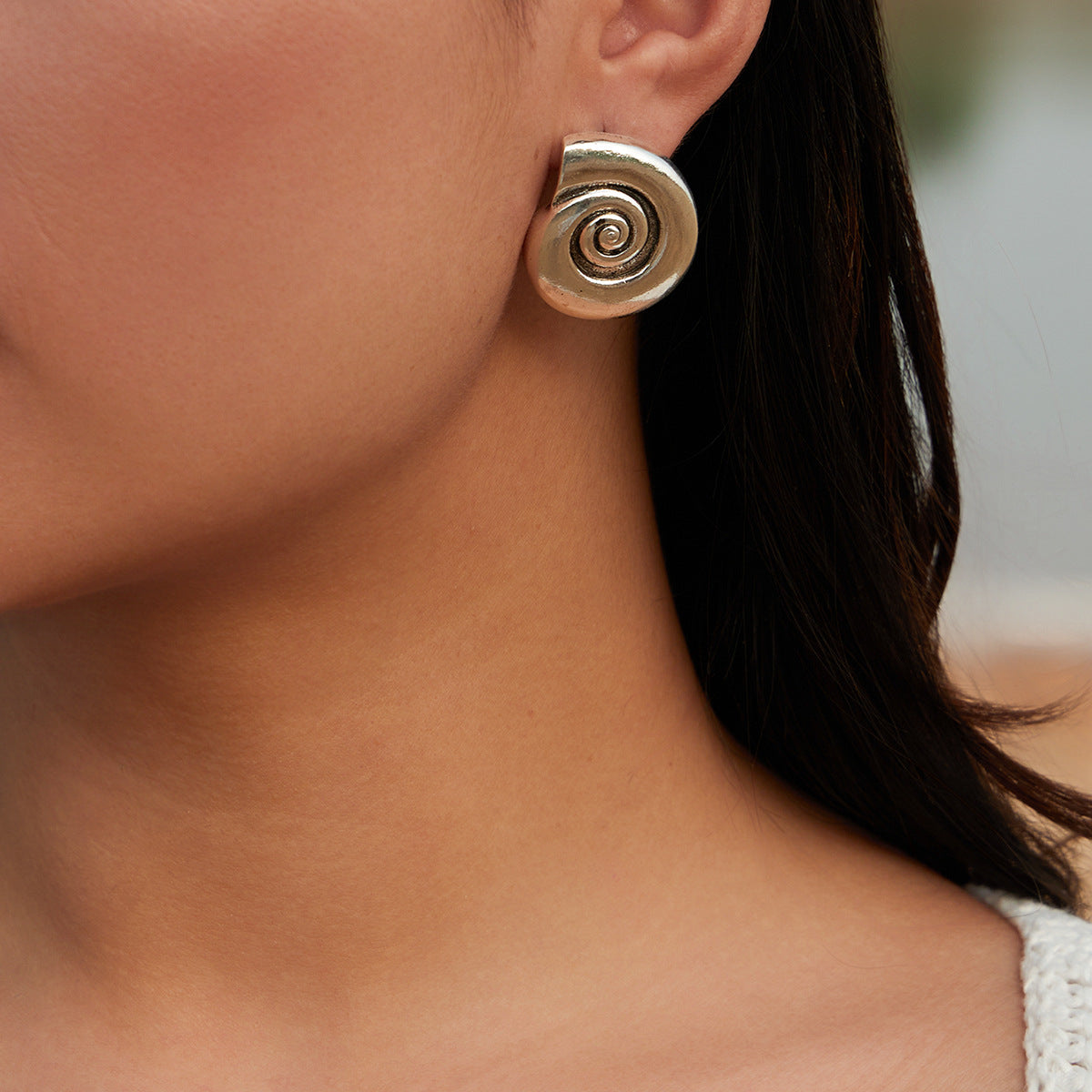 Spiral Texture Silver Stud Earrings JLT12786