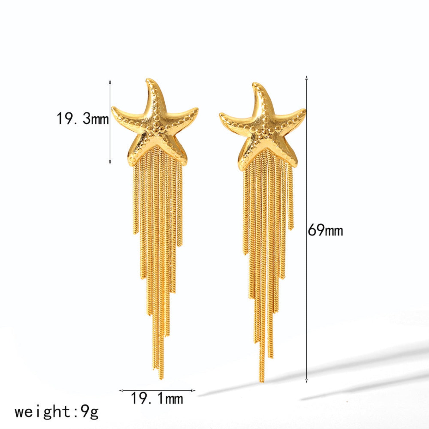 Twinkling Starfish Tassel Chain Hanging Earrings JLT12817