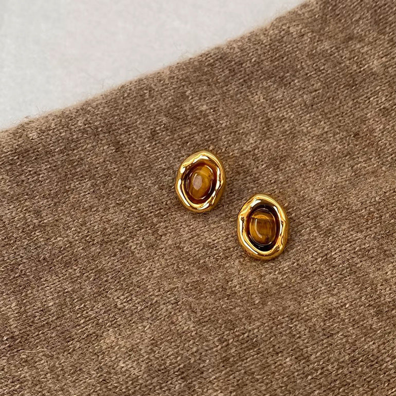 Retro Tiger Eye Stone Earrings jlt13084