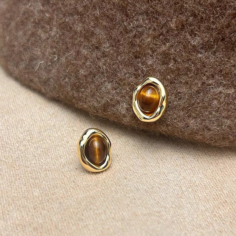 Retro Tiger Eye Stone Earrings jlt13084