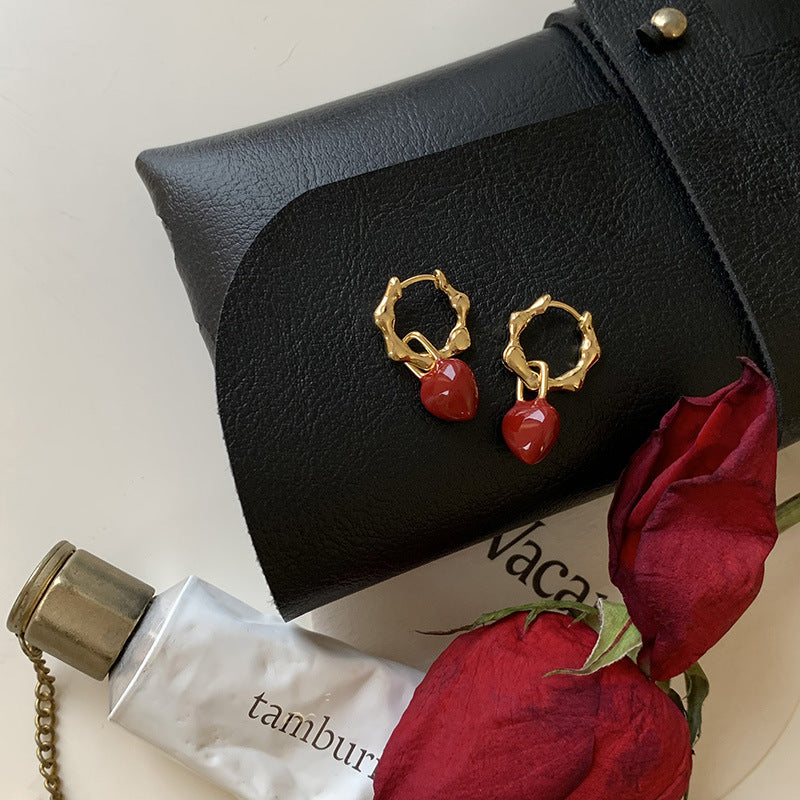 Glossy heart drop hoop earrings jlt13101