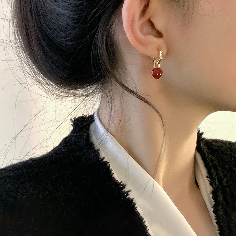 Glossy heart drop hoop earrings jlt13101