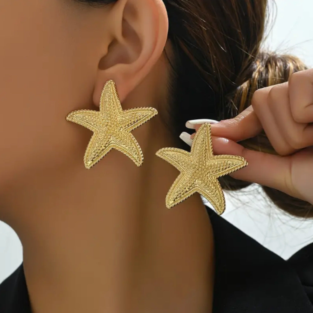 Five-pointed star fish texture earrings jlt13162