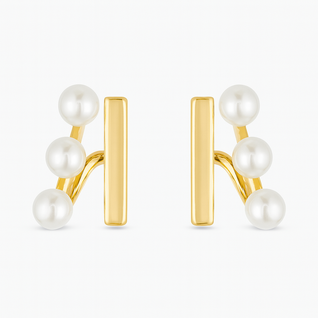 Elegant Gold Bar Pearl Trio Stud Earrings jlt13163
