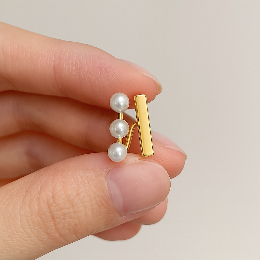 Elegant Gold Bar Pearl Trio Stud Earrings jlt13163