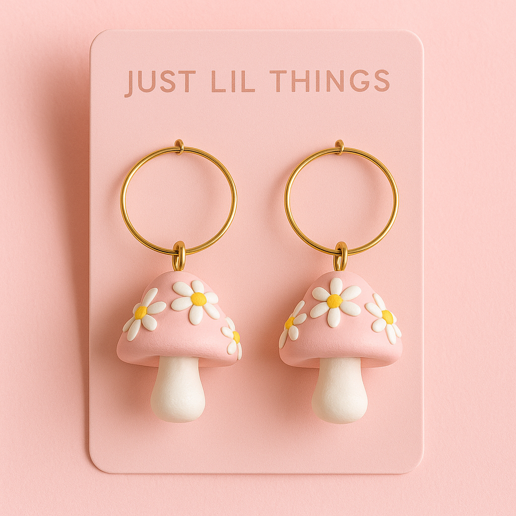 Fashion pink and white mushroom hoop earrings jlt13177