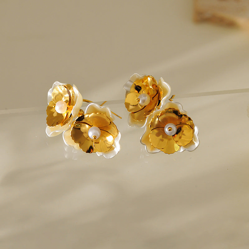 Prime bloom style white petal pearl flower earrings  jlt13183
