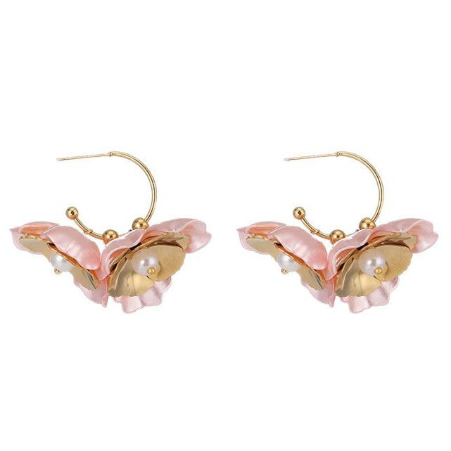 Prime bloom style pink petal pearl flower earrings  jlt13184
