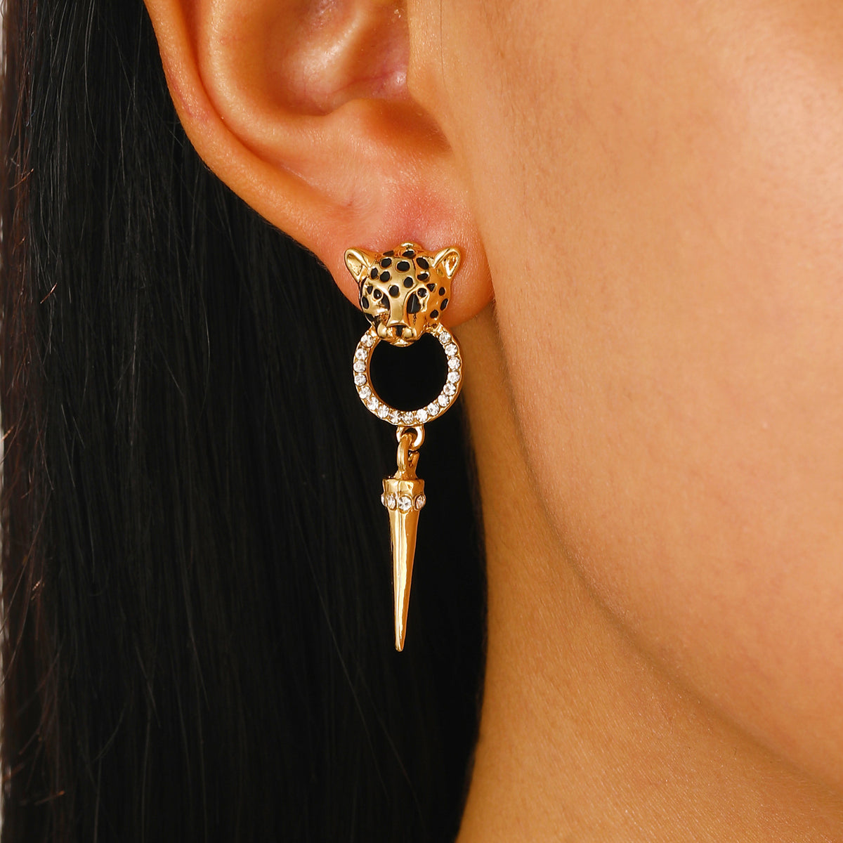 leopard head cone pendant earrings jlt13197