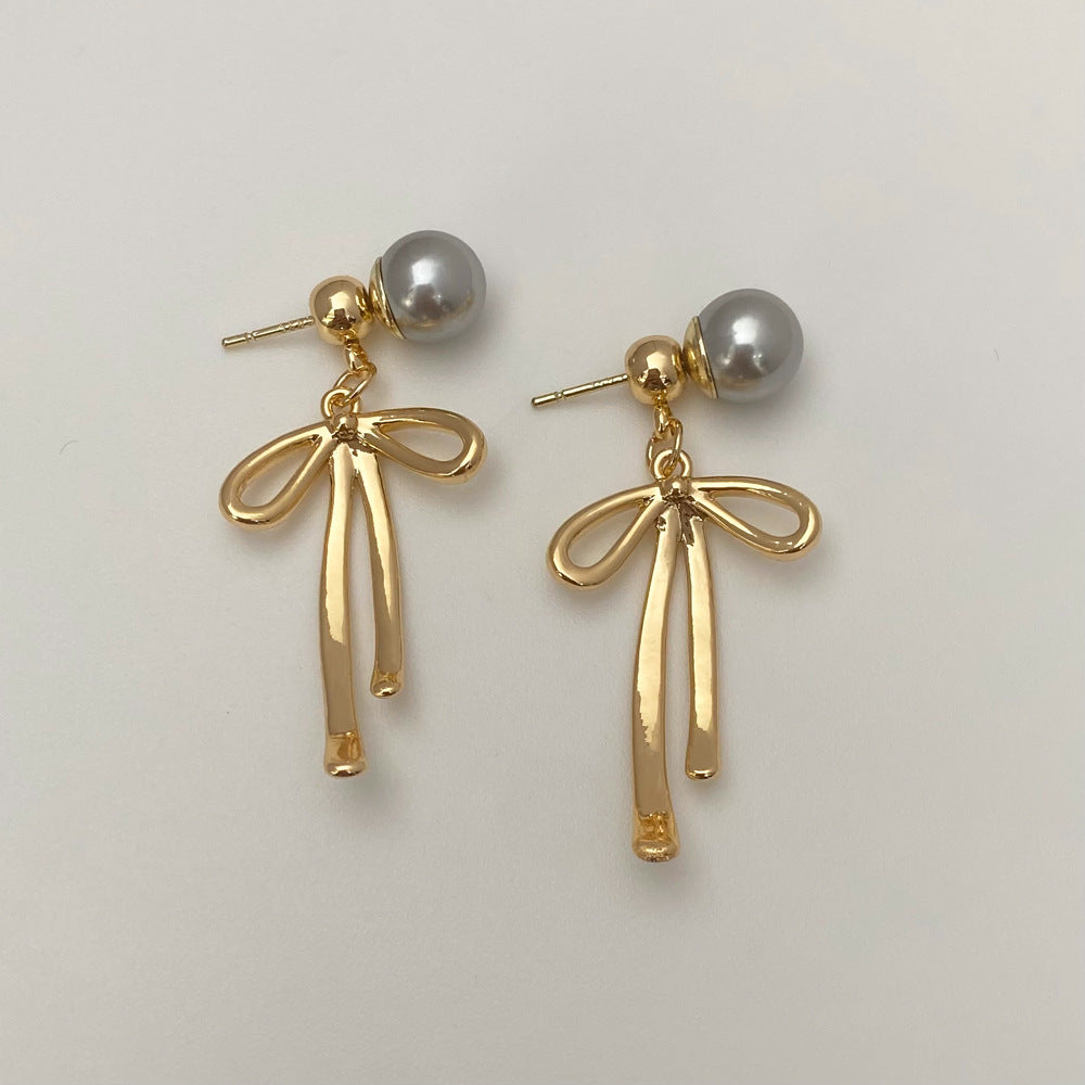 stylish  bow pearl long earrings jlt13244
