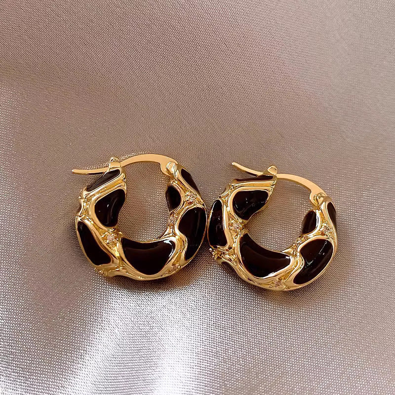 Black Gold Enamel Hoop Earring jlt13246
