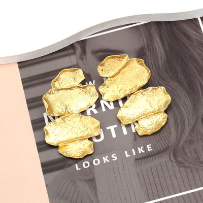 exaggerated concave and convex gold alloy leaf earrings jlt13271