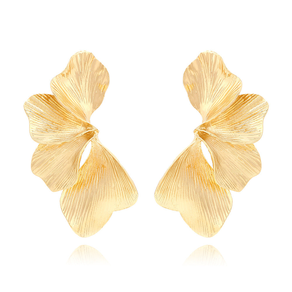 Retro lite luxury style metal texture matte leaf earrings jlt13277