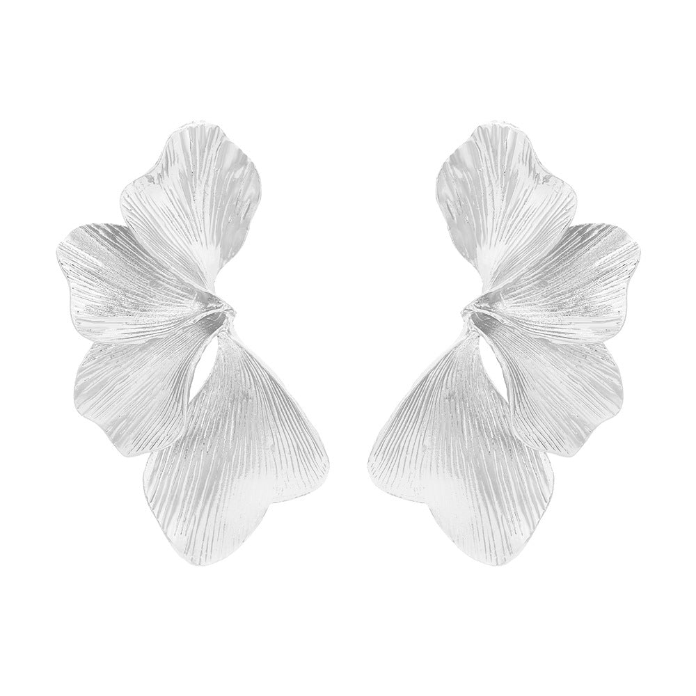 Retro lite luxury style metal texture leaf exaggerated earrings jlt13278