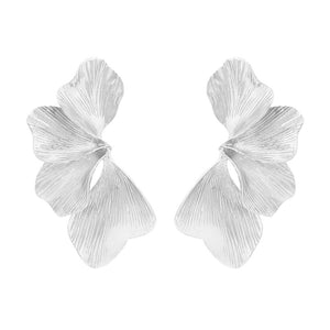 Retro lite luxury style metal texture leaf exaggerated earrings jlt13278