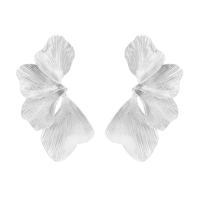 retro light luxury style metal texture leaf earrings exaggerated advanced multi-layer golden flower leaf earrings jlt13278