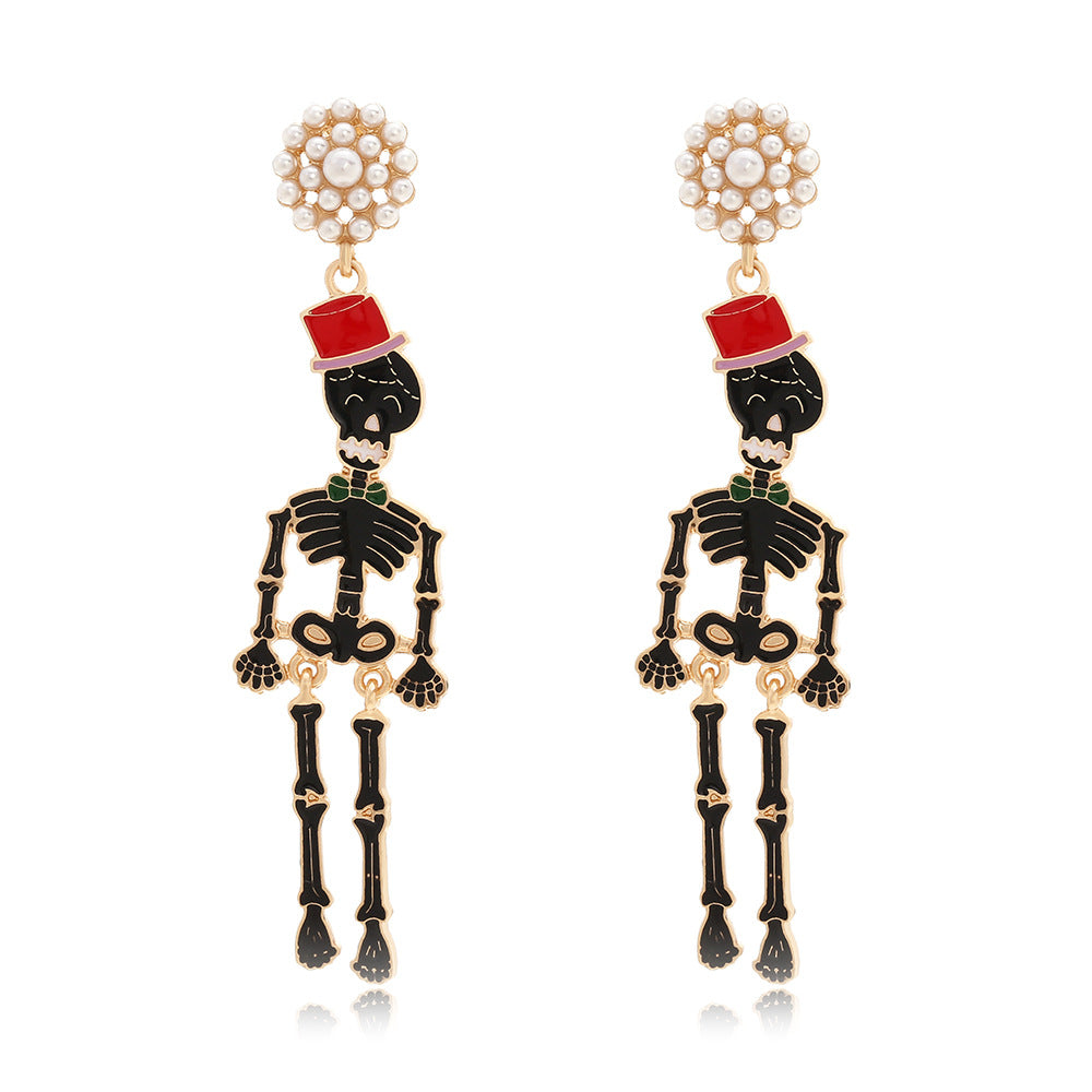 Funny cute alloy oil dripping skull dangling Halloween creative design earrings jlt13280