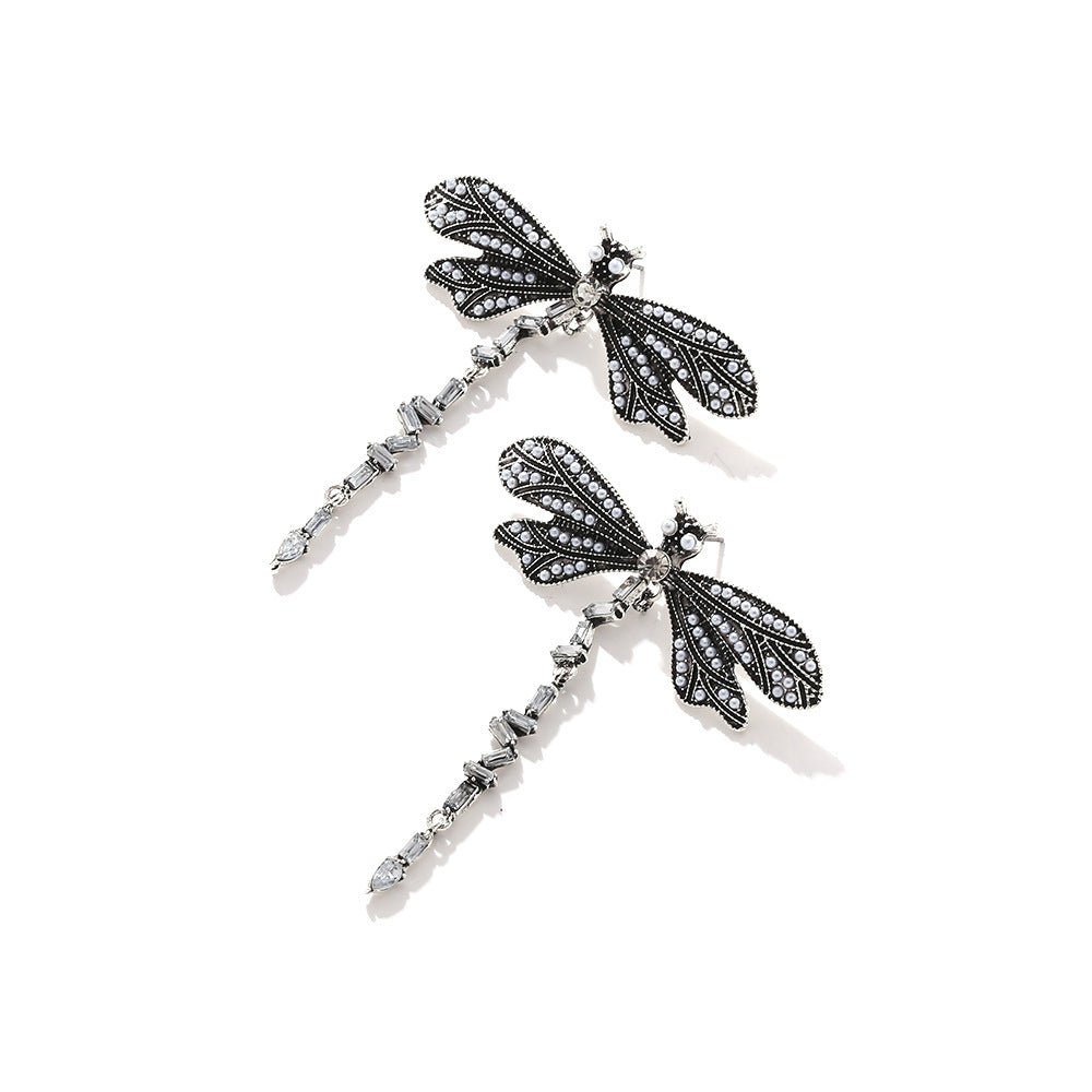 Alloy sparkler dragonfly retro texture insect earrings for women jlt13284