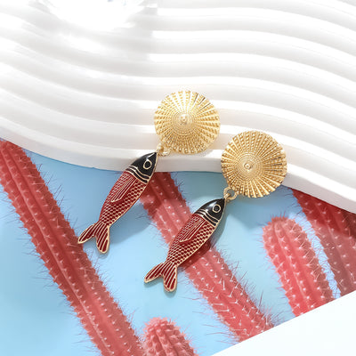 alloy splicing oil drop ocean fish pendant earrings exaggerated medieval enamel Fish earrings jlt13285