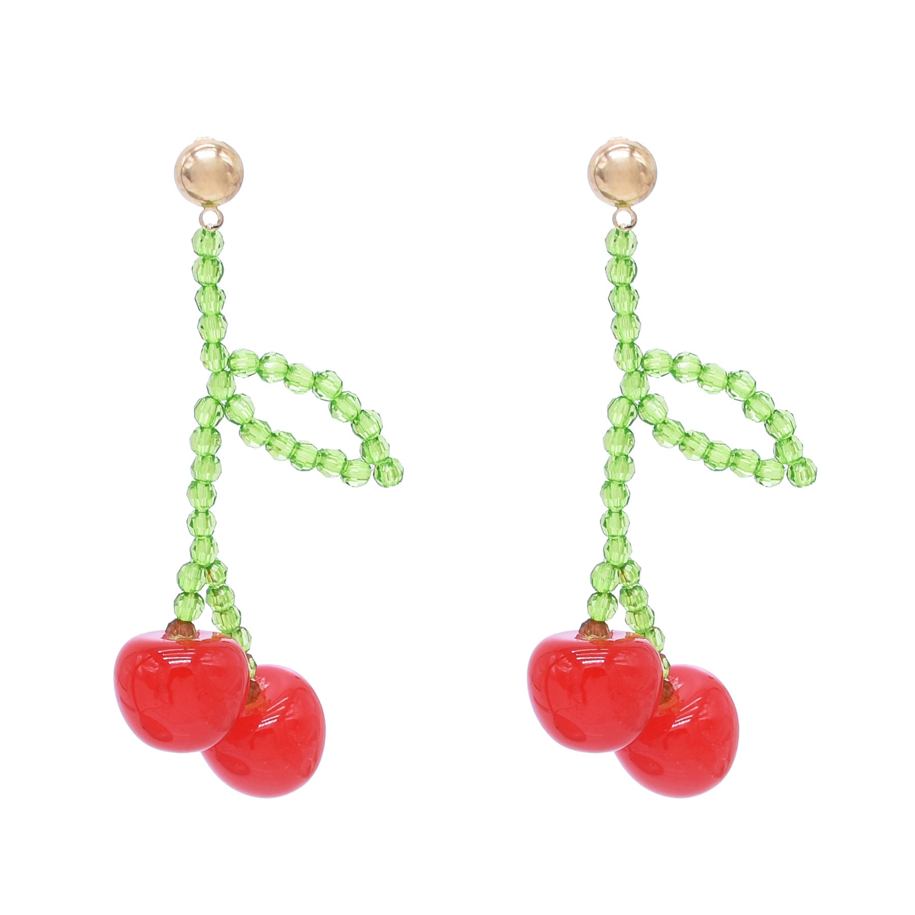 Girl earrings braided beaded red cherry earrings small fresh age-reducing earrings jlt13288