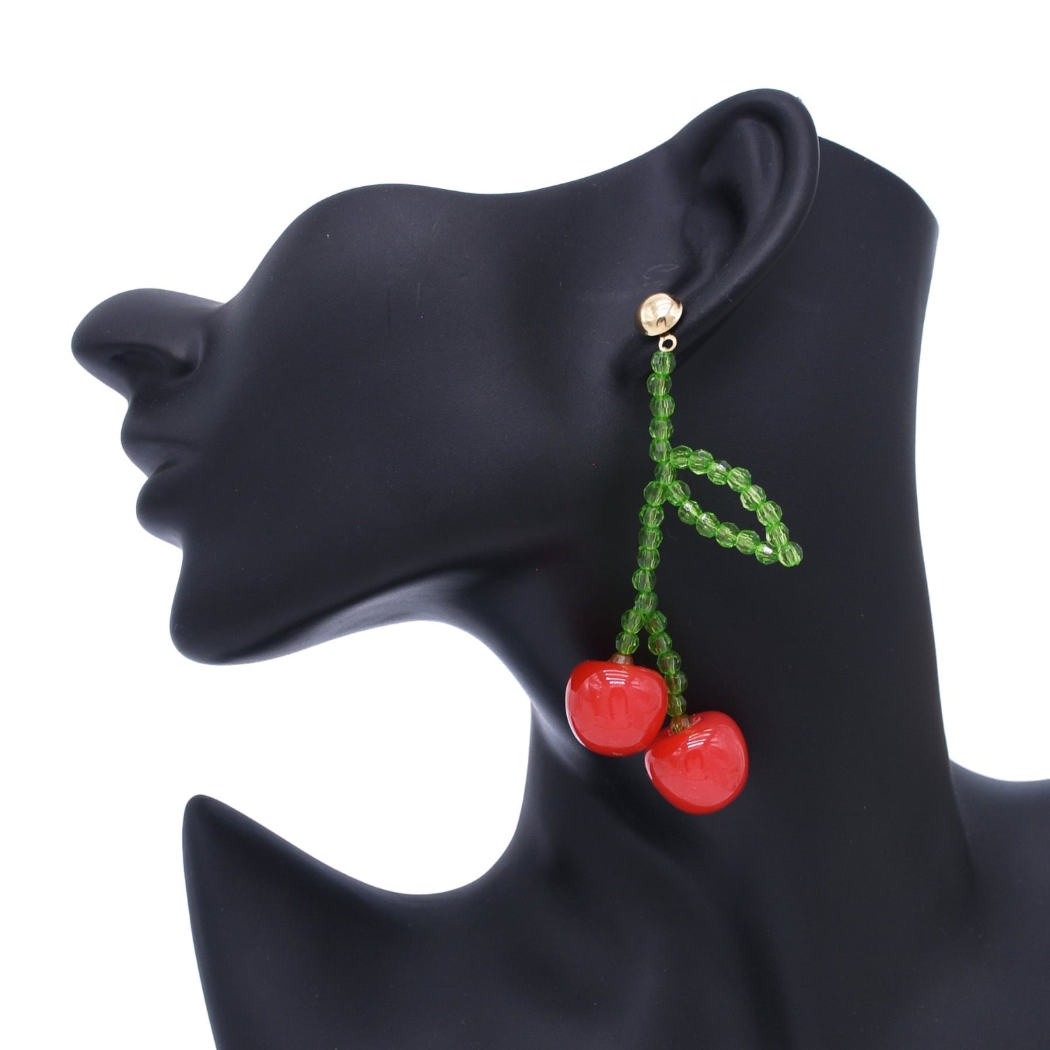 Red Cherry Drop with Tiny Beaded Stem Earrings jlt13288