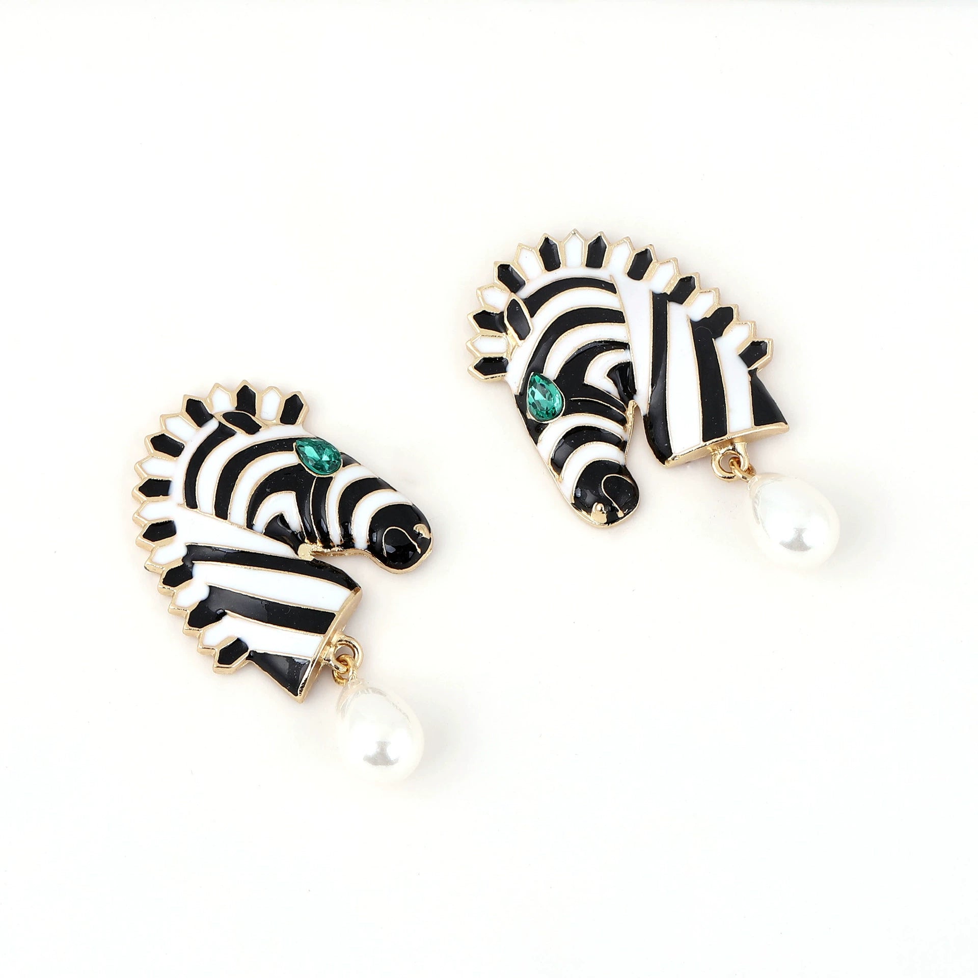 Just lil things animal horse head alloy oil drip stripe earrings jlt13297