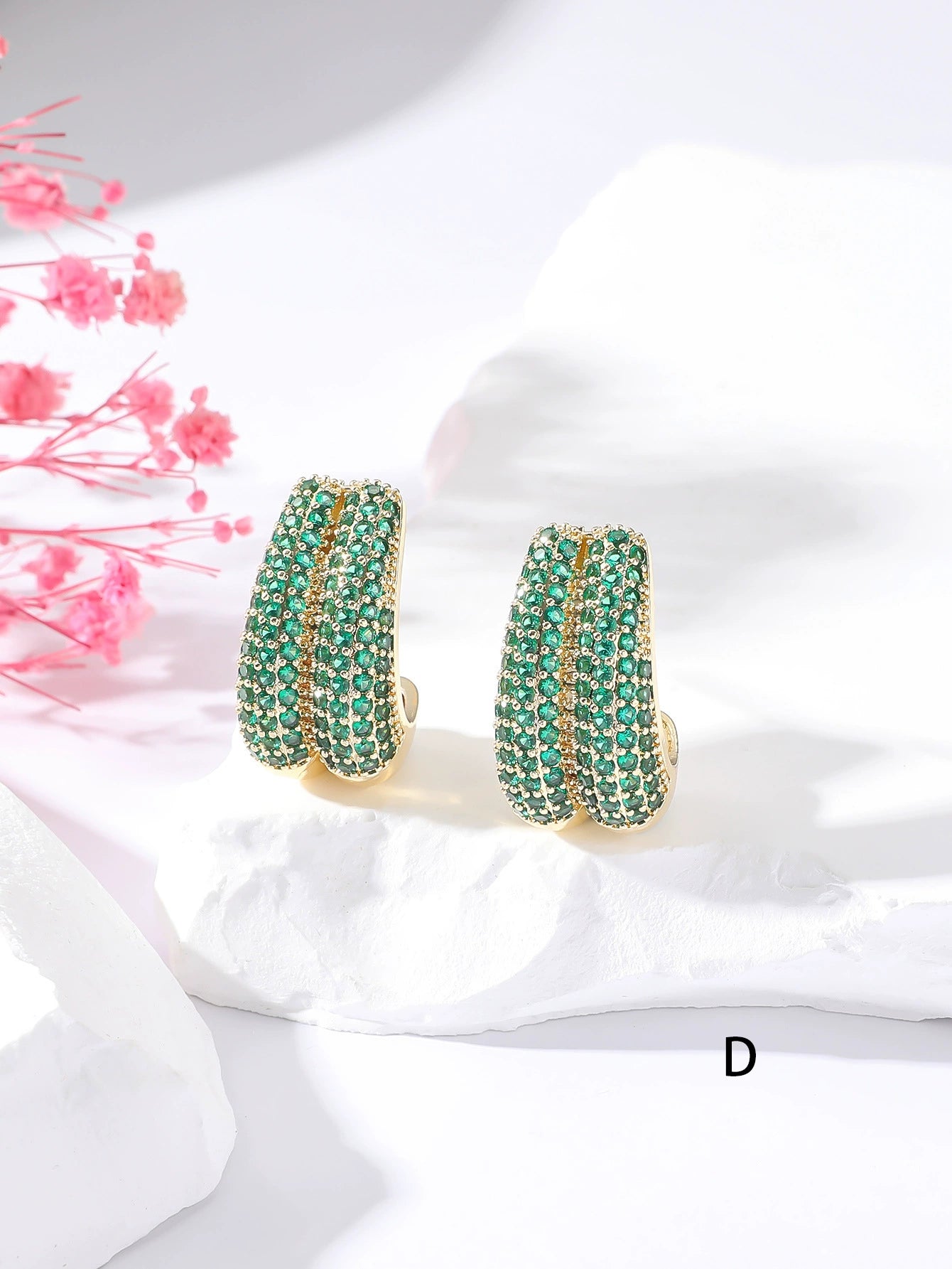 Just Lil Things Emerald Green Pavé Huggie Earrings – Triple Row Dome Design with Bold Sparkle jlt13304