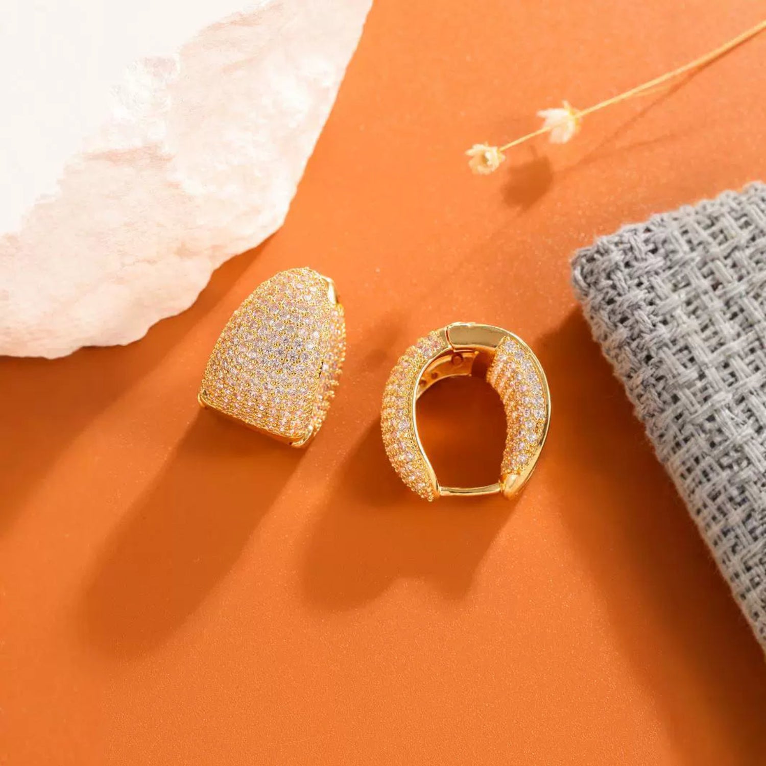 Just Lil Things Chunky Pavé Huggie Earrings – Dome-Shaped Design with Full Crystal Embellishment jlt13307