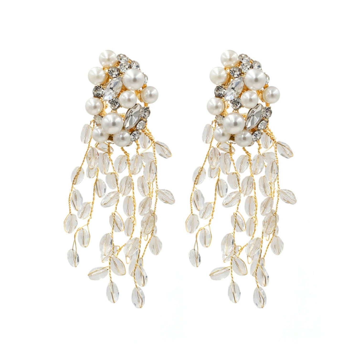 Just Lil Things Pearl & Crystal Leaf Cascade Earrings jlt13323