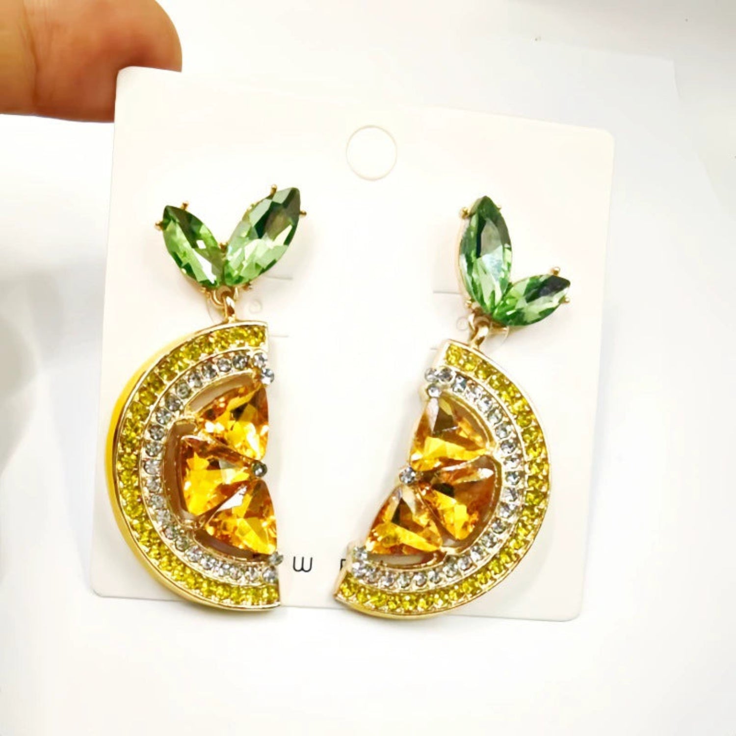 Just Lil Things Citrus Slice Statement Earrings with Green Leaf Studs jlt13324