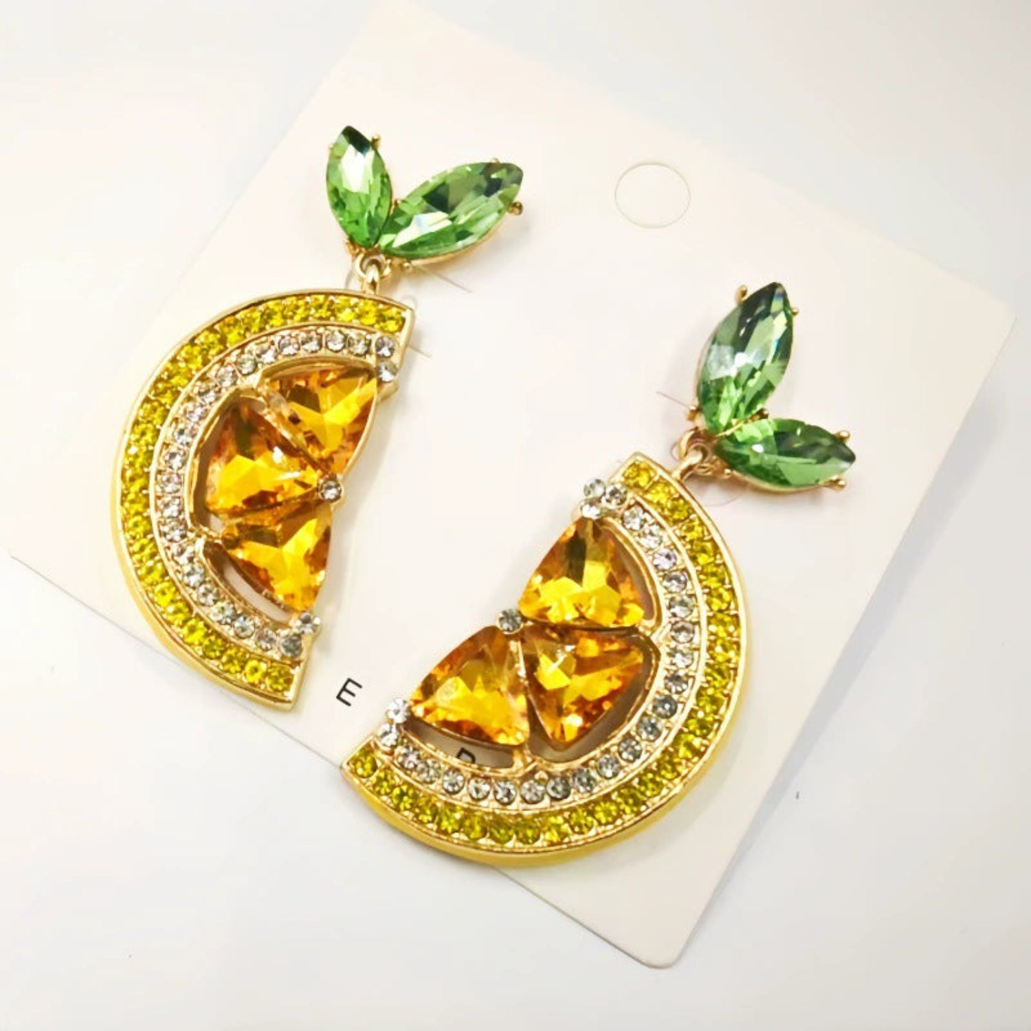 Just Lil Things Citrus Slice Statement Earrings with Green Leaf Studs jlt13324