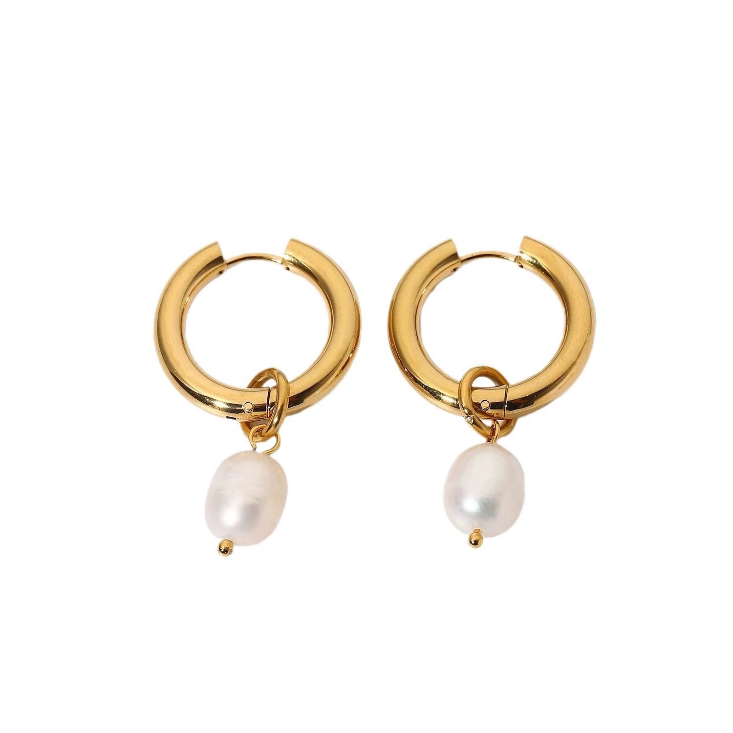 Metal Hoop Earrings with Pearl Drop Design jlt13334