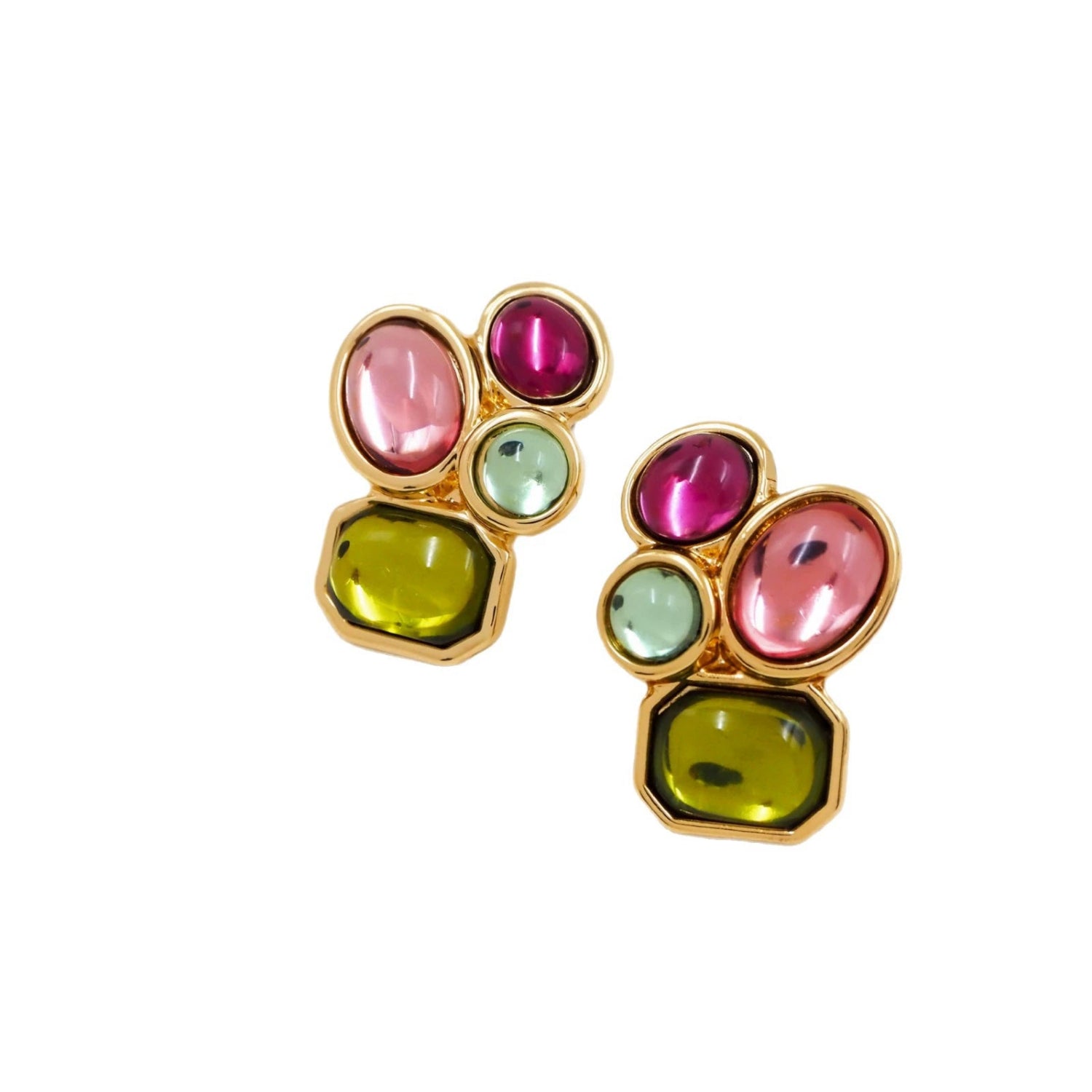 Just Lil Things Multicolor Stud Earrings – Pink, Green & Aqua Cabochon Design jlt13338