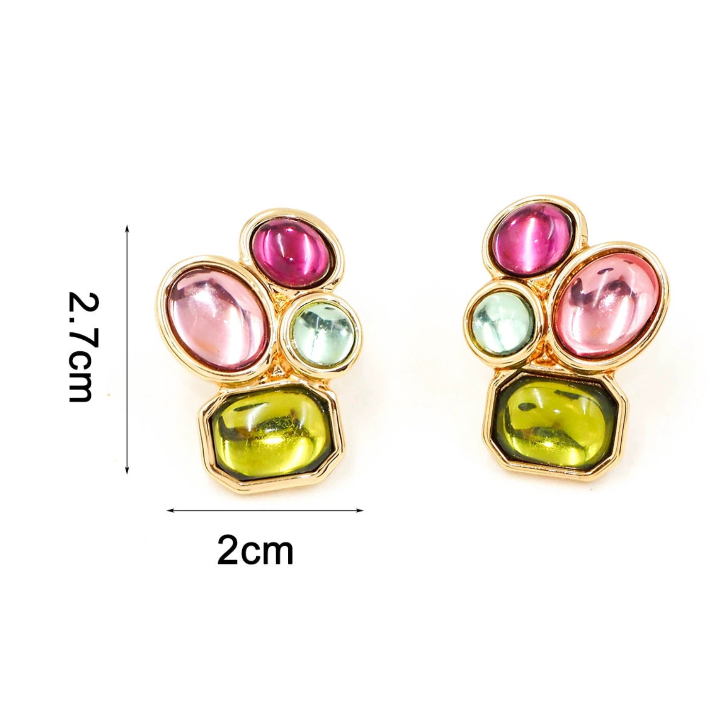 Just Lil Things Multicolor Stud Earrings – Pink, Green & Aqua Cabochon Design jlt13338