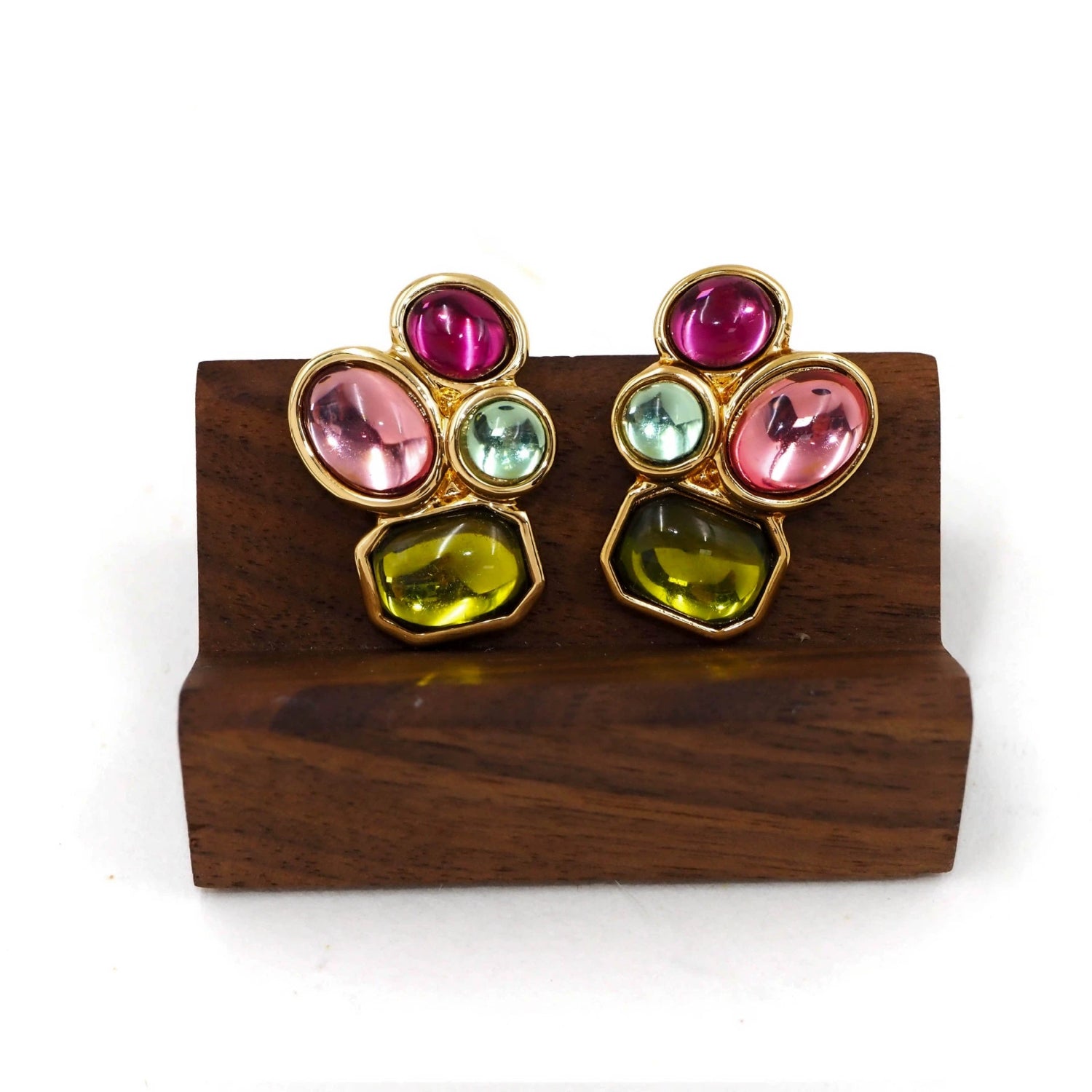 Just Lil Things Multicolor Stud Earrings – Pink, Green & Aqua Cabochon Design jlt13338