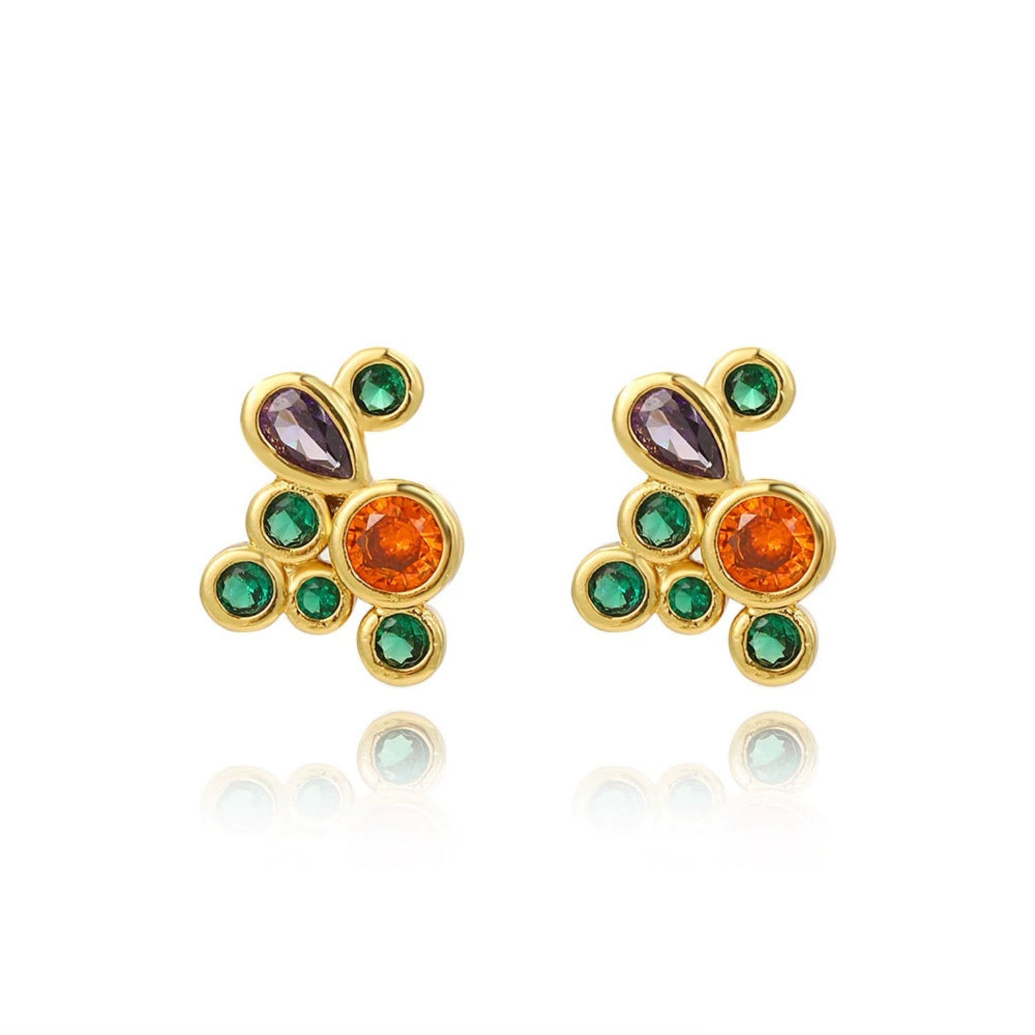 Just Lil Things Colorful Stud Earrings – Orange, Green & Purple Stone Design jlt13340
