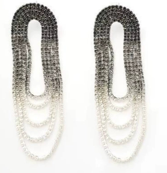 Crystal Tassel Rhinestone with Black and white Dangle Pin Earrings jlt13341