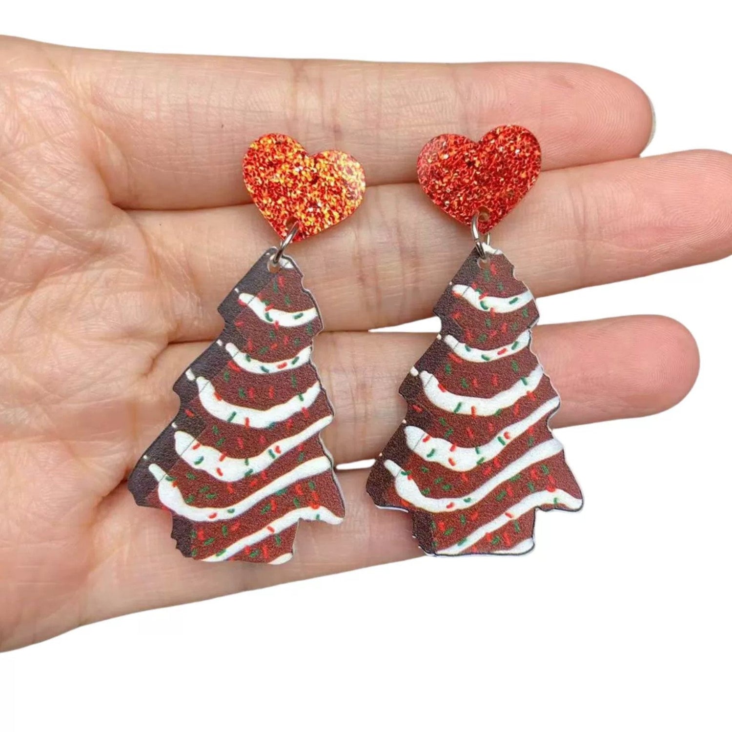 Just Lil Things Christmas Tree Heart Stud Earrings jlt13342
