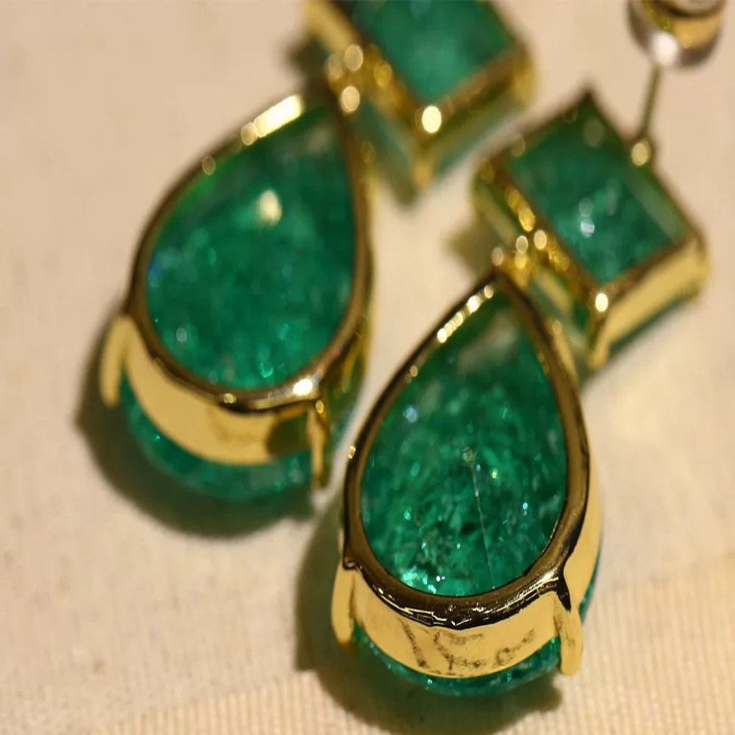 Just Lil Things Emerald Green Textured Drop Earrings with Gold Detailing jlt13343