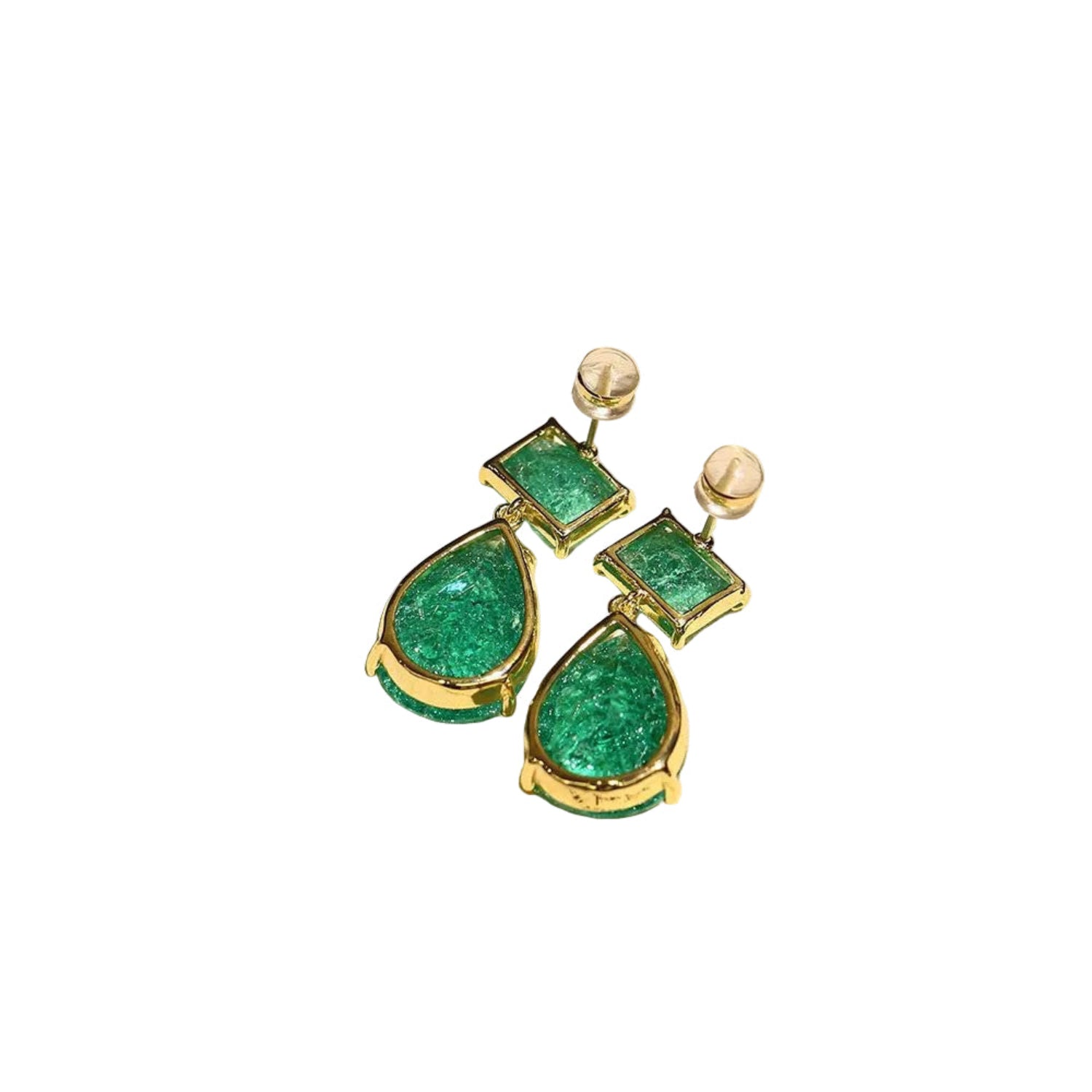 Just Lil Things Emerald Green Textured Drop Earrings with Gold Detailing jlt13343