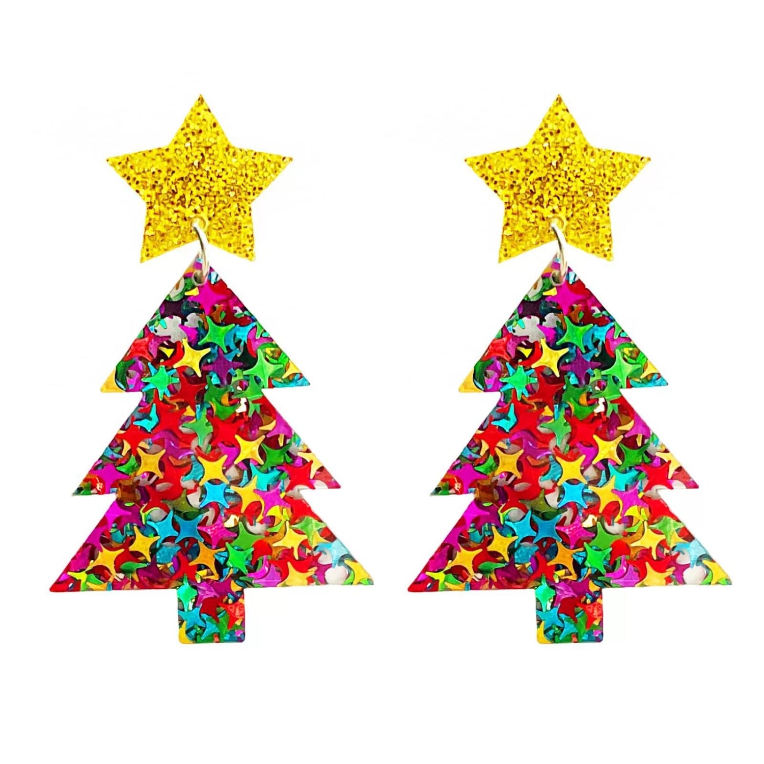 Just Lil Things Golden Star Christmas Tree Earrings jlt13344