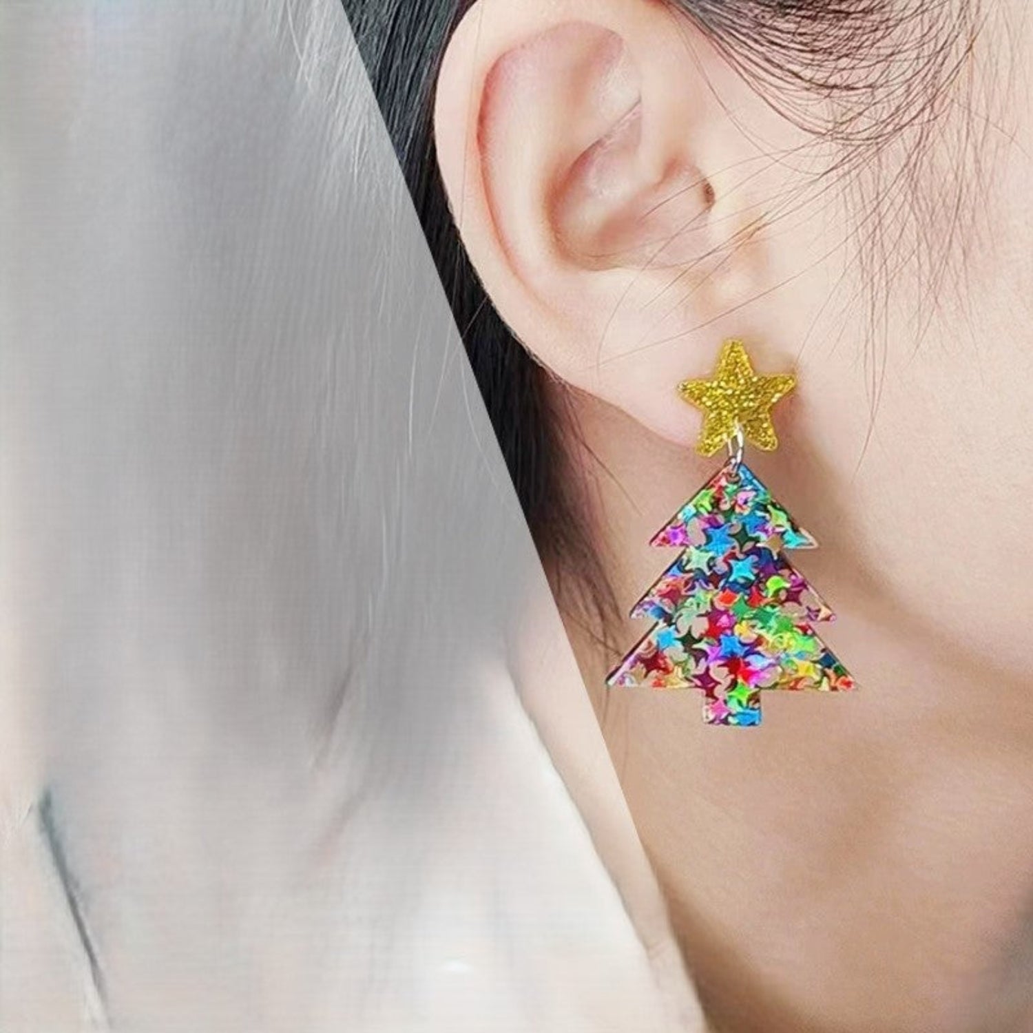 Just Lil Things Golden Star Christmas Tree Earrings jlt13344