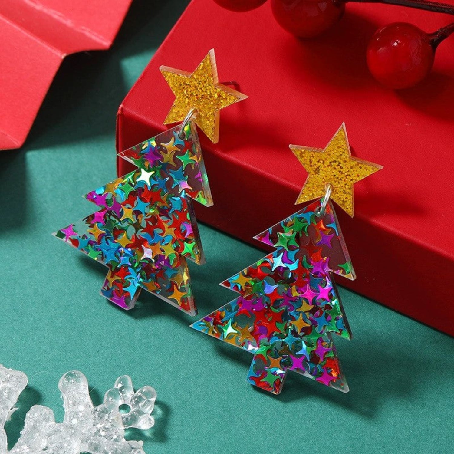 Just Lil Things Golden Star Christmas Tree Earrings jlt13344