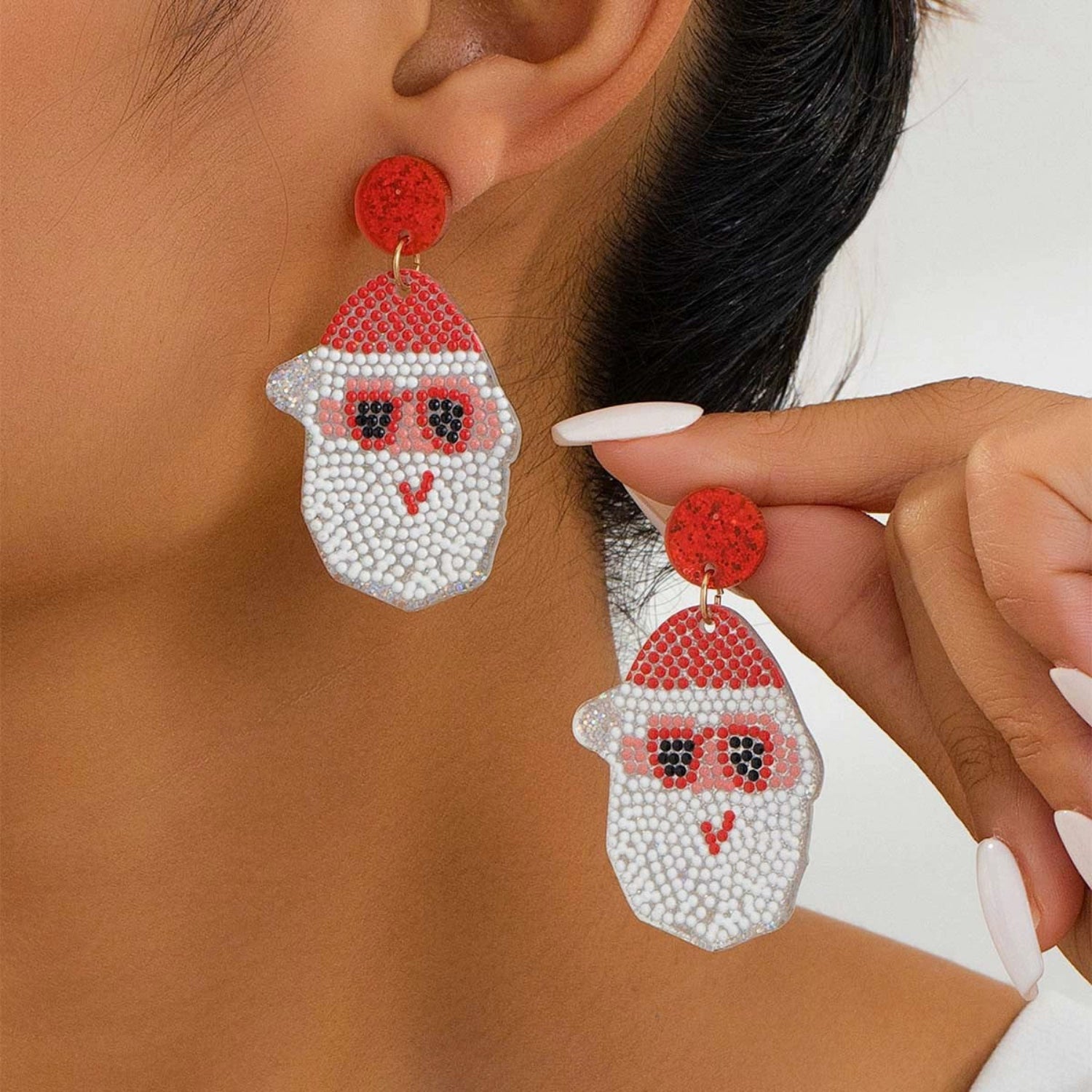 Just Lil Things Santa Face Earrings with Glitter Studs jlt13345