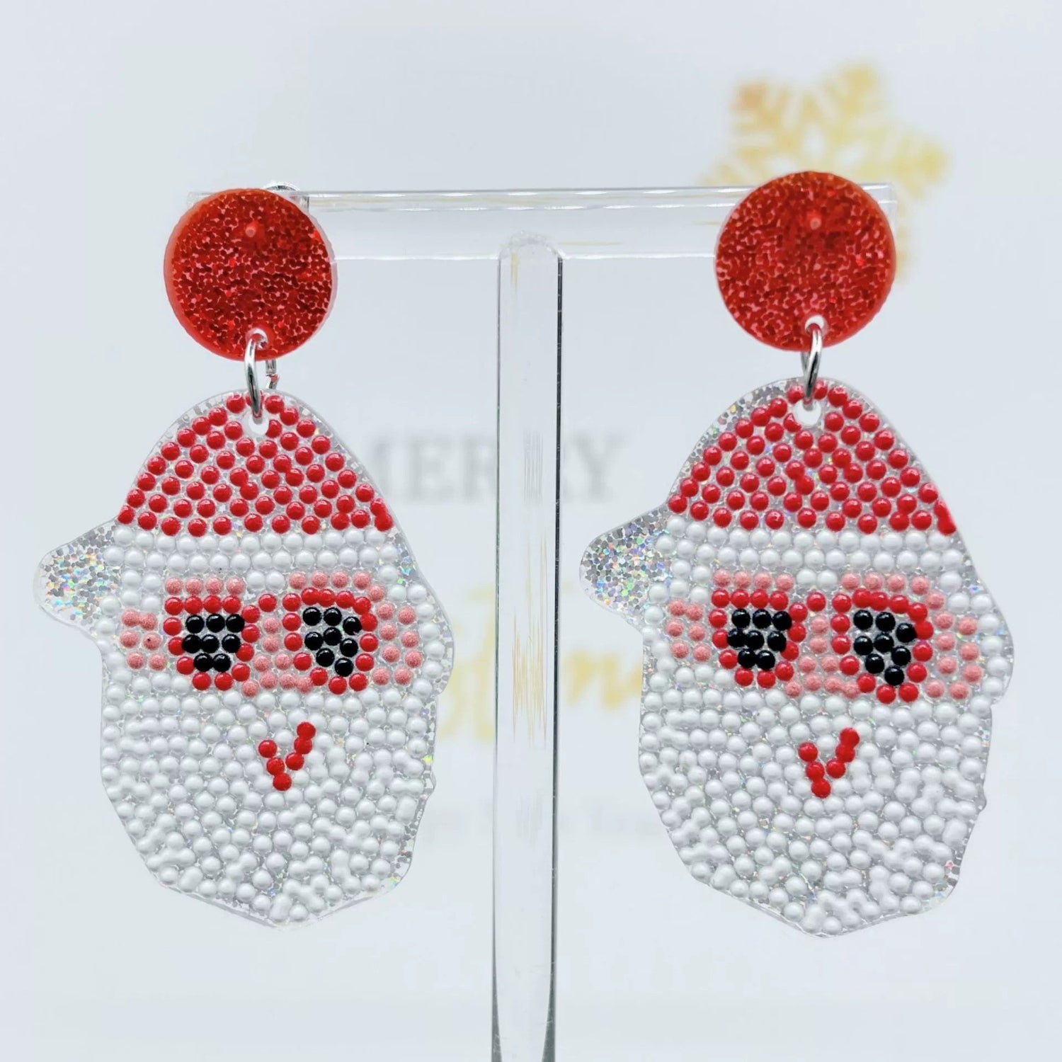 Just Lil Things Santa Face Earrings with Glitter Studs jlt13345