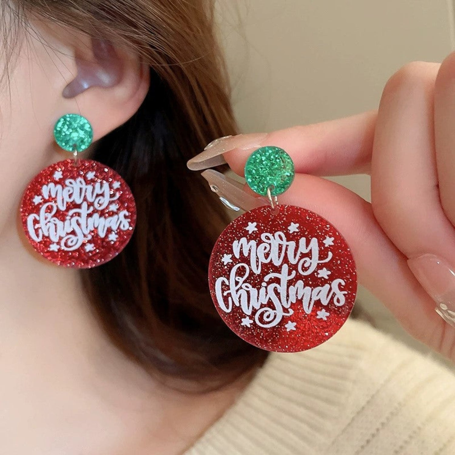Just Lil Things Merry Christmas Glitter Earrings jlt13346