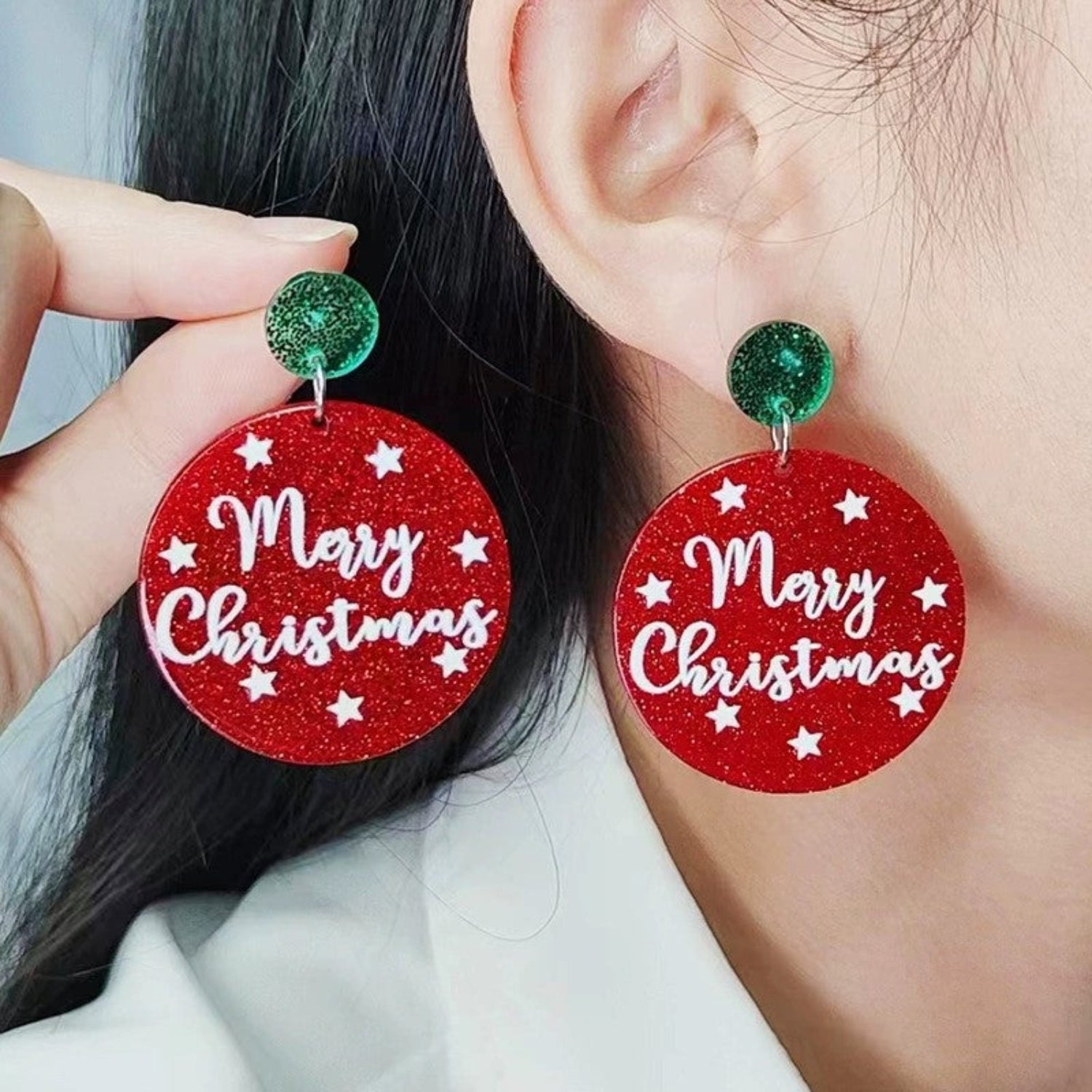 Just Lil Things Merry Christmas Glitter Earrings jlt13346